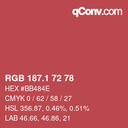 カラーコード: RGB 187.1 72 78 | qconv.com