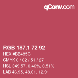 カラーコード: RGB 187.1 72 92 | qconv.com