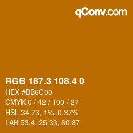 カラーコード: RGB 187.3 108.4 0 | qconv.com