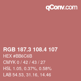 カラーコード: RGB 187.3 108.4 107 | qconv.com