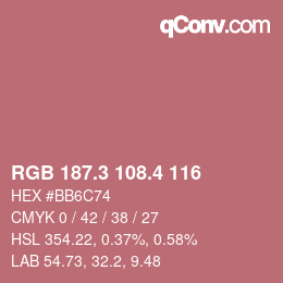 カラーコード: RGB 187.3 108.4 116 | qconv.com