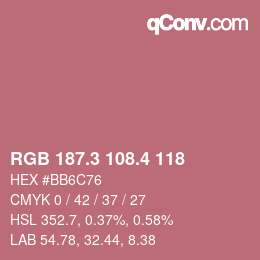 カラーコード: RGB 187.3 108.4 118 | qconv.com