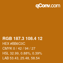 カラーコード: RGB 187.3 108.4 12 | qconv.com