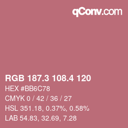 カラーコード: RGB 187.3 108.4 120 | qconv.com