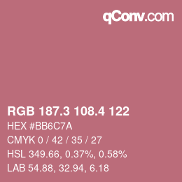 カラーコード: RGB 187.3 108.4 122 | qconv.com