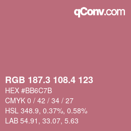 カラーコード: RGB 187.3 108.4 123 | qconv.com