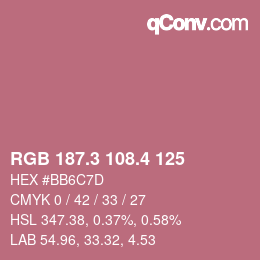 カラーコード: RGB 187.3 108.4 125 | qconv.com
