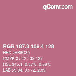 カラーコード: RGB 187.3 108.4 128 | qconv.com