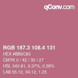 カラーコード: RGB 187.3 108.4 131 | qconv.com