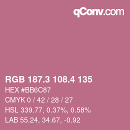 カラーコード: RGB 187.3 108.4 135 | qconv.com