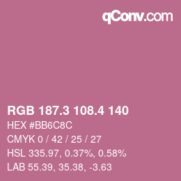 カラーコード: RGB 187.3 108.4 140 | qconv.com