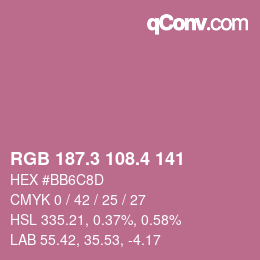 カラーコード: RGB 187.3 108.4 141 | qconv.com