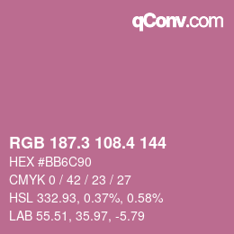カラーコード: RGB 187.3 108.4 144 | qconv.com