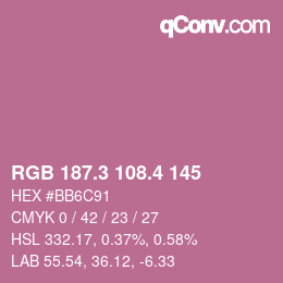 カラーコード: RGB 187.3 108.4 145 | qconv.com
