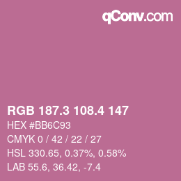 カラーコード: RGB 187.3 108.4 147 | qconv.com