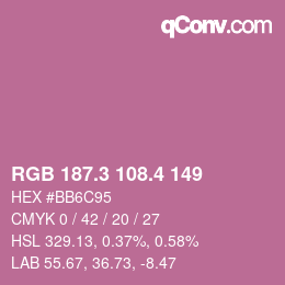 カラーコード: RGB 187.3 108.4 149 | qconv.com