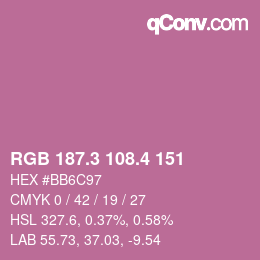 カラーコード: RGB 187.3 108.4 151 | qconv.com