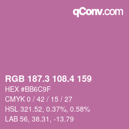 カラーコード: RGB 187.3 108.4 159 | qconv.com