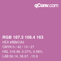 カラーコード: RGB 187.3 108.4 163 | qconv.com