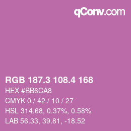 カラーコード: RGB 187.3 108.4 168 | qconv.com