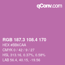カラーコード: RGB 187.3 108.4 170 | qconv.com