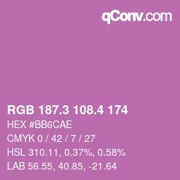 カラーコード: RGB 187.3 108.4 174 | qconv.com