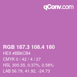 カラーコード: RGB 187.3 108.4 180 | qconv.com