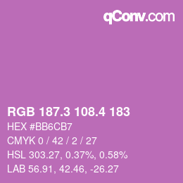 カラーコード: RGB 187.3 108.4 183 | qconv.com
