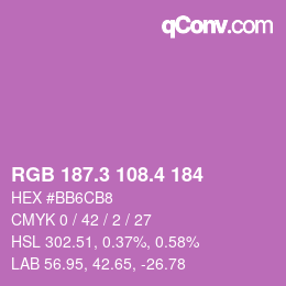 カラーコード: RGB 187.3 108.4 184 | qconv.com