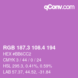 カラーコード: RGB 187.3 108.4 194 | qconv.com