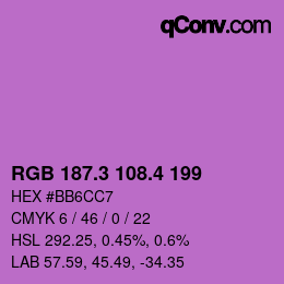 カラーコード: RGB 187.3 108.4 199 | qconv.com