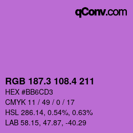 カラーコード: RGB 187.3 108.4 211 | qconv.com