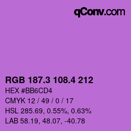 カラーコード: RGB 187.3 108.4 212 | qconv.com