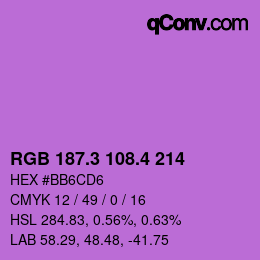 カラーコード: RGB 187.3 108.4 214 | qconv.com