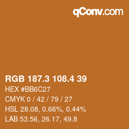 カラーコード: RGB 187.3 108.4 39 | qconv.com