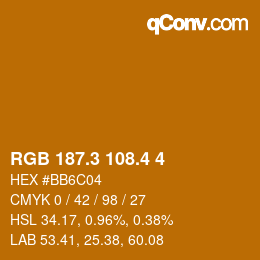 カラーコード: RGB 187.3 108.4 4 | qconv.com