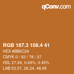 カラーコード: RGB 187.3 108.4 41 | qconv.com