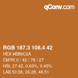 カラーコード: RGB 187.3 108.4 42 | qconv.com