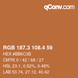 カラーコード: RGB 187.3 108.4 59 | qconv.com