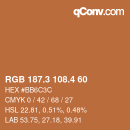 カラーコード: RGB 187.3 108.4 60 | qconv.com