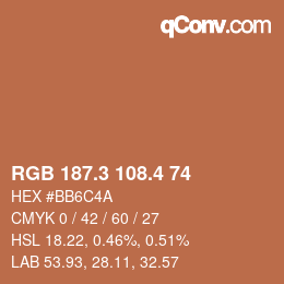 カラーコード: RGB 187.3 108.4 74 | qconv.com