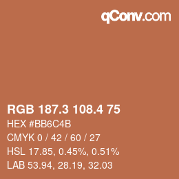 カラーコード: RGB 187.3 108.4 75 | qconv.com