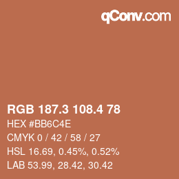 カラーコード: RGB 187.3 108.4 78 | qconv.com