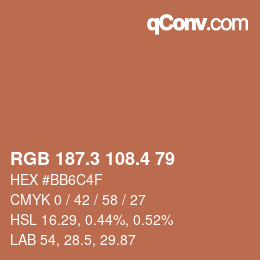 カラーコード: RGB 187.3 108.4 79 | qconv.com