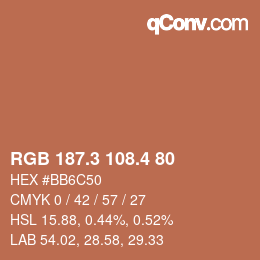 カラーコード: RGB 187.3 108.4 80 | qconv.com