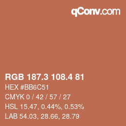 カラーコード: RGB 187.3 108.4 81 | qconv.com