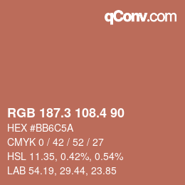 カラーコード: RGB 187.3 108.4 90 | qconv.com