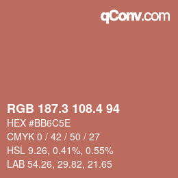 カラーコード: RGB 187.3 108.4 94 | qconv.com