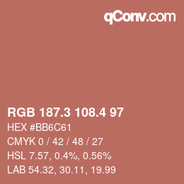 カラーコード: RGB 187.3 108.4 97 | qconv.com