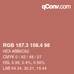 カラーコード: RGB 187.3 108.4 98 | qconv.com